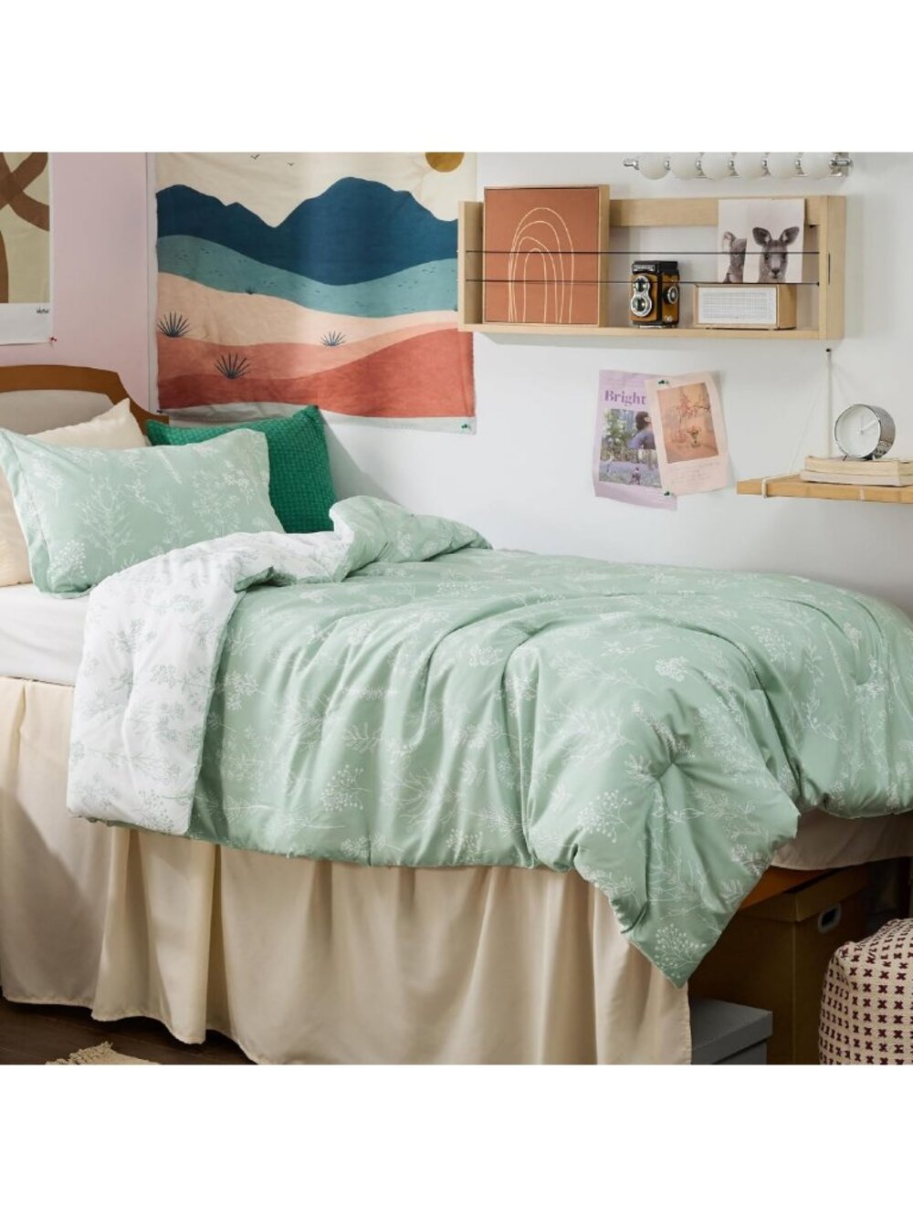 Reversible Sage Green Twin XL Comforter Set - Soft Floral Bedding & 2 Shams